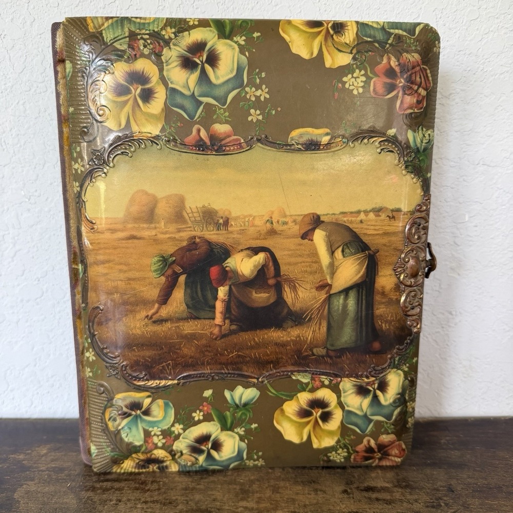 Antique Victorian Celluloid Photo Album 31 Cabinet Card Photos Millet Gleaners
